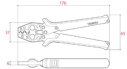 ツノダ 圧着工具 TP-3 (裸圧着端子・ 裸圧着スリーブ用/0.5/1.25/2/3.5㎟) 製品図面