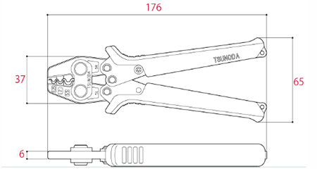 ツノダ 圧着工具 TP-5 (裸圧着端子・ 裸圧着スリーブ用/1.25/2/5.5㎟) 製品図面