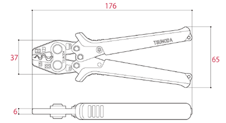 ツノダ 圧着工具 TP-5S (裸圧着端子・ 裸圧着スリーブ用/0.3/0.5/1.25/2/3.5/5.5㎟) 製品図面