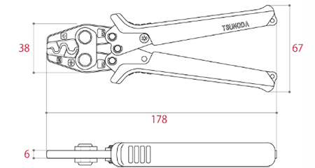 ツノダ 圧着工具 TP-RS (リングスリーブ用/小(1.6×2)/小/中) 製品図面