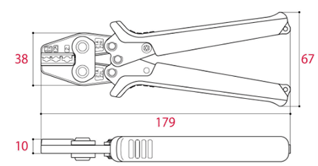ツノダ 圧着工具 TPZ-2 (絶縁被覆付圧着端子 圧着工具 ・スリーブ用/0.3/0.5/1.25/2㎟) 製品図面