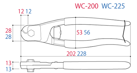 ツノダ ワイヤーロープカッター バネ付き (WC-200/WC-225) 製品図面