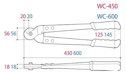 ツノダ ワイヤーロープカッター(12mm径迄)(WC-450/ WC-600) 製品図面