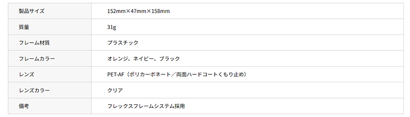 ヤマモト 二眼形保護めがね YS-390 (フレームカラー：ブラック) 製品規格