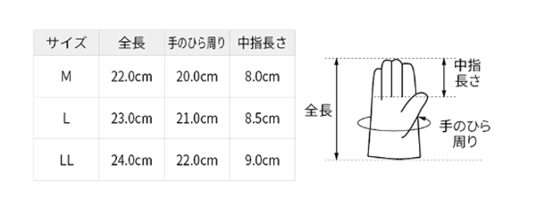 シモン 豚革手袋 PL-717 (袖口/マジック止め式)(掌部/当て無し) 製品規格