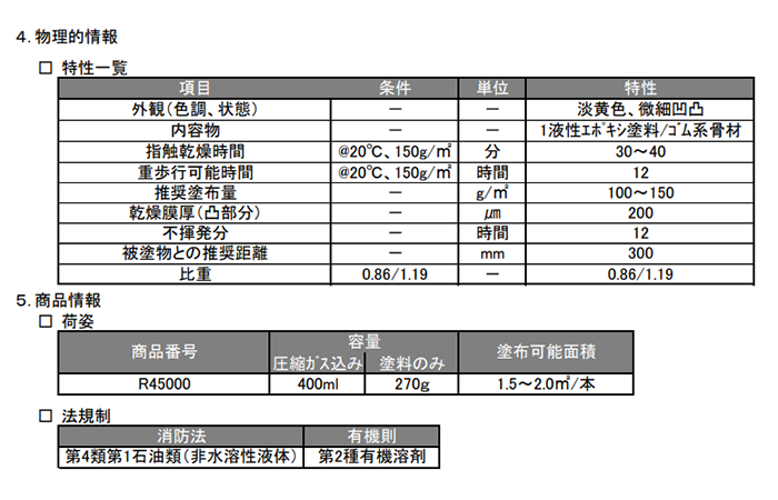 デブコン 安全地帯 セーフステップ R45000 (スプレータイプ/淡黄色)(滑り止めコート剤) 製品規格