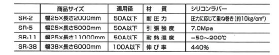 ユニテック アーロンテープ(SR)(シリコンゴム/赤色)(配管修理テープ) 製品規格