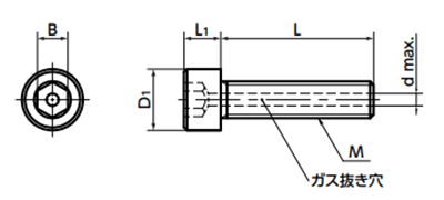 ステンレス SUSXM7 六角穴付きボルト(ガス抜き穴つき) SVSS 製品図面