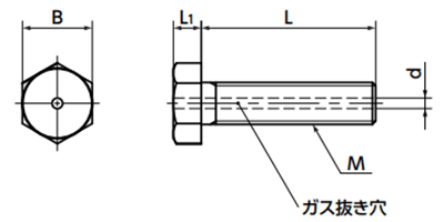 ステンレス SUSXM7 エアー抜き 六角ボルト (SVHS)(10本入)(NBK製) 製品図面