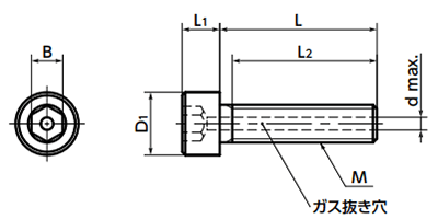 ステンレス SUS316L(A4) 高強度8.8 六角穴付きボルト(ガス抜き穴つき) SVSX-88 製品図面