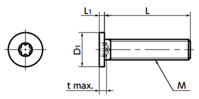 ステンレス SUSXM7 ヘクサロビュラ穴付き 極低頭ボルト(H＝1.5mm)(極低頭TRX CAP) SSTS 製品図面