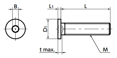鋼 10.9 六角穴付き極低頭ボルト(キャップスクリュー/無電解Ni)(SSH-EL)(10本入)(NBK製) 製品図面