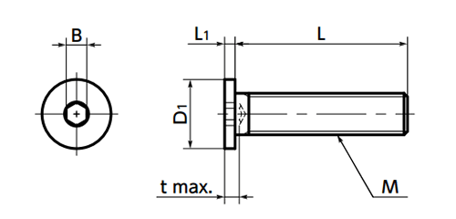 ステンレス SUSXM7 六角穴付き極低頭ボルト(キャップスクリュー)(SSHS)(10本入)(NBK製) 製品図面