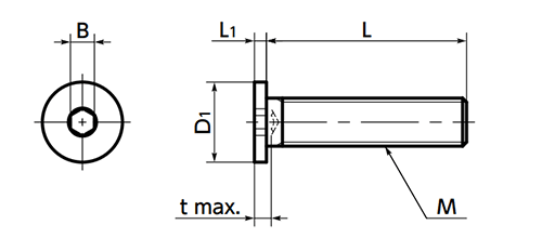 ステンレス SUS316L(A4) 六角穴付き極低頭ボルト(キャップスクリュー)(SSHL)(10本入)(NBK製) 製品図面