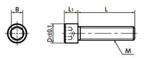 鋼 12.9 六角穴付きボルト(キャップスクリュー)(小頭タイプ/四三酸化鉄皮膜)(SNS-SD)(10本入)(NBK製) 製品図面