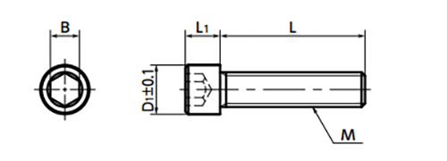 鋼 12.9 六角穴付きボルト(キャップスクリュー/無電解Ni)(小頭タイプ)(SNS-SD-EL)(10本入)(NBK製) 製品図面