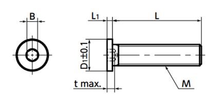ステンレス SUSXM7 六角穴付き極低頭小頭ボルト(キャップスクリュー)(SSHS-SD)(10本入)(NBK製) 製品図面
