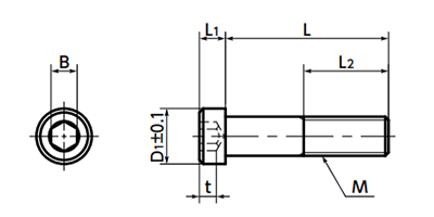 鋼8.8 六角穴付き低頭小頭ボルト(キャップスクリュー/四三酸化鉄皮膜)(SLH-SD)(10本入)(NBK製) 製品図面