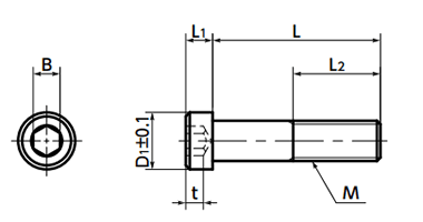 鋼8.8 六角穴付き低頭小頭ボルト(キャップスクリュー/無電解Ni)(SLH-SD-EL)(10本入)(NBK製) 製品図面