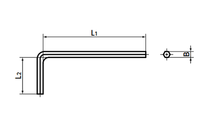 L形六角レンチ(六角棒スパナ)(インチ)(SKH)(NBK製) 製品図面