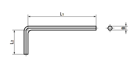 L形六角レンチ(六角棒スパナ)(微細ねじ用)(SKH)(NBK製) 製品図面