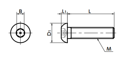 ステンレス 六角穴付きボタンボルト (ピンつき)(SRHS/小袋入り)(NBK製) 製品図面