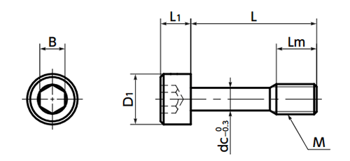 ステンレス SUSXM7 (A2-70) 六角穴付きボルト(脱落防止ねじ)(SSC-)(NBK製) 製品図面