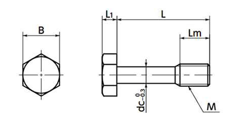 ステンレス 六角ボルト(脱落防止ねじ)(SSC-SNHS)(NBK製) 製品図面