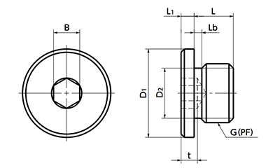 ステンレス フランジ付き六角穴付きスクリュープラグ (管用平行ねじ/G/PF)(SFFS)(NBK製) 製品図面