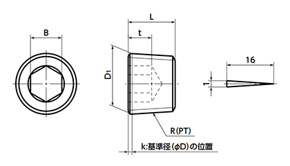 ステンレス 配管用六角穴付きテーパスクリュープラグ(沈み)(プレコートシール)(SFTS-PS)(NBK製) 製品図面