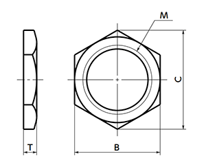 鉄 薄形管用ナット(厚み2mm)(細目p＝0.75)(SWN-M)(20本入)(NBK製) 製品図面