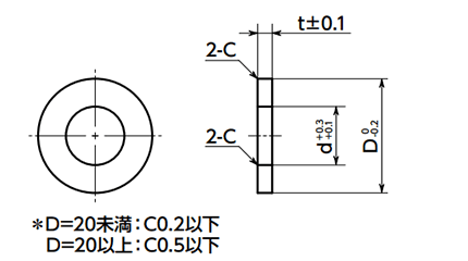 鋼 S45C相当 調整座金 丸型平座金 (フルサイズ/四三酸化鉄皮膜)(SWA-AW)(10本入)(NBK製) 製品図面