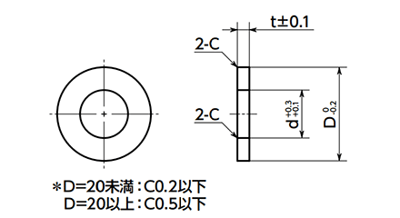 鋼 S45C相当 調整座金 丸型平座金 (フルサイズ/無電解Niメッキ)(SWA-AWEL)(10本入)(NBK製) 製品図面