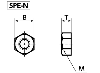 ピーク(樹脂製)六角ナット (SPE-N/小袋入り)(うす茶)(NBK製) 製品図面