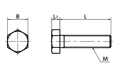 PTFE(四フッ化樹脂)六角ボルト (全ねじ)(SPT-H)(NBK製) 製品図面