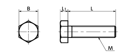 PP(ポリプロピレン)(樹脂製)六角ボルト(SPP-H/小袋入り)(乳白色)(NBK製) 製品図面