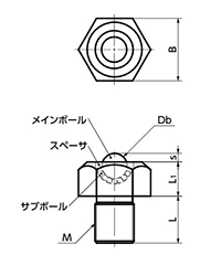 ステンレス ボールローラ (六角ボルトタイプ)(メインボール/ポリアセタール)(BRUHS-N)(NBK製) 製品図面