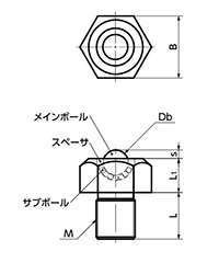 ステンレス ボールローラ (六角ボルトタイプ)(メインボール/SUS440C)(BRUHS-S)(NBK製) 製品図面
