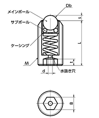 ステンレス ボールローラ (プランジャタイプ)(メインボール/ポリアセタール)(BRPSS-N)(NBK製) 製品図面