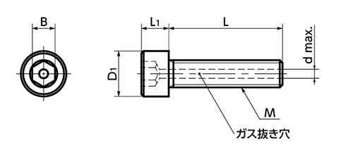 ステンレス SUS316L(A4) エアー抜き 六角穴付きボルト (表面硬化処理)(SVSL-PN)(NBK製) 製品図面