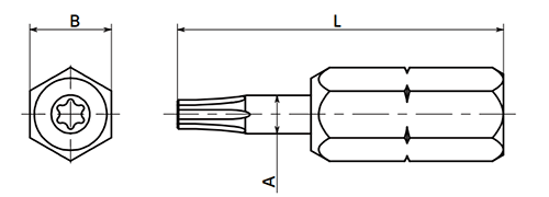 鋼 ヘ クサロビュラショートビット(差込口対辺6.35) SKXB-(鍋屋バイテック) 製品図面
