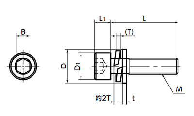 ステンレス SUS316L (高強度座金組み込み) 六角穴付きボルト(キャップスクリュー)(10本入り) 製品図面