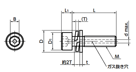 ステンレス SUS316L(A4) 高強度 エアー抜き六角穴付きボルト座金組込み(平座+ばね座 (SVSQLG)(10本入)(NBK製) 製品図面