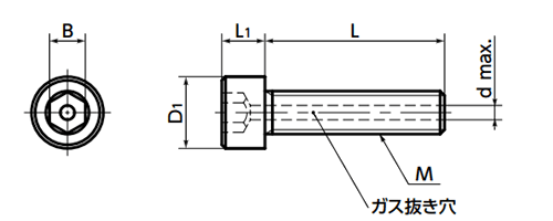 ステンレス SUS316L(A4) 高強度8.8 エアー抜き 六角穴付きボルト (SVSLG)(10本入)(NBK製) 製品図面