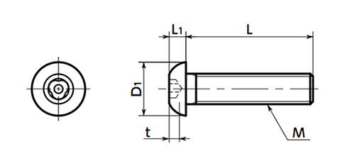 ステンレス スリーロブ穴付きボタンボルト(ピンつき)(SRSAS)(10本入)(NBK製) 製品図面