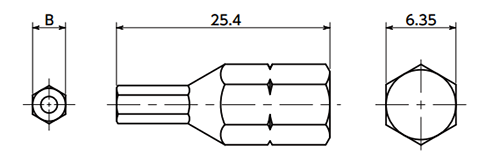 六角穴付きいたずら防止ねじ(ピンつき)用ビット(SRHB)(NBK製) 製品図面