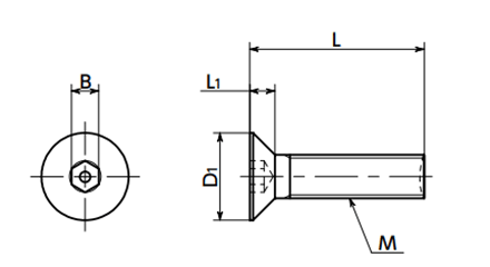 ステンレス 六角穴付き皿ボルト(ピンつき)(SRHFS)(10本入)(NBK製) 製品図面