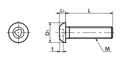 ステンレス トライアングル穴付きボタンボルト(SRTRS)(10本入)(NBK製) 製品図面