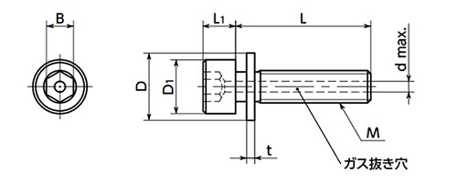 ステンレス SUSXM7 エアー抜き 六角穴付きボルト I＝1 (ISO 平座組込)(SVSI1S)(10本入)(NBK製) 製品図面
