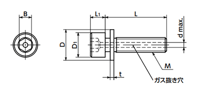 ステンレス SUSXM7 エアー抜き 六角穴付きボルトI＝1 (ISO 平座組込)(SVSI1S-PC)(特殊研磨(10本入)(NBK製) 製品図面